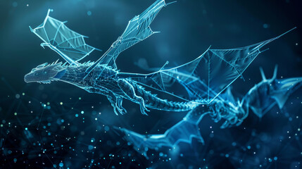 Poster - A blue dragon flying through a starry sky