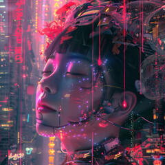 Poster - A woman with a face made of lights and wires