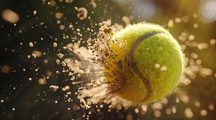 Attractive Tennis ball flying after strong forehand