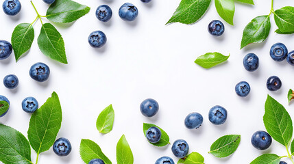 Wall Mural - fresh blueberries and leaves berry frame