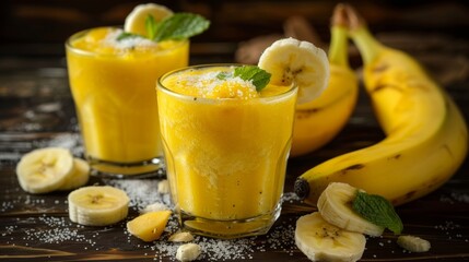 Canvas Print - Cold Drink of Fresh Banana Smoothie