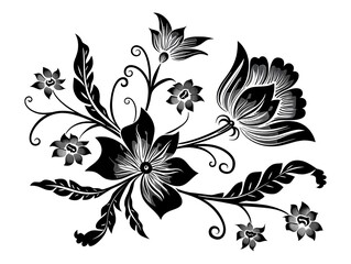 Wall Mural - black and white floral background