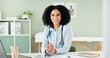 © peopleimages.com - Clinic, doctor and portrait of black woman with tablet and stethoscope for medical wellness, support and health. Hospital, online healthcare and person for cardiology, pulmonary service or telehealth