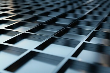 Fototapete - 3D illustration of a grid pattern with protruding and recessed squares , generated by ai