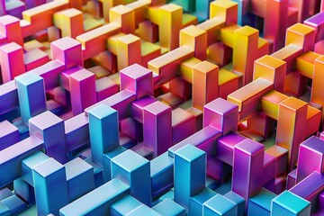 Poster - 3D render of a geometric pattern with interlocking cubes in vibrant colors, generated by ai