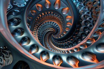 Fototapete - 3D rendering of a spiral pattern with twisted, overlapping segments, generated by ai