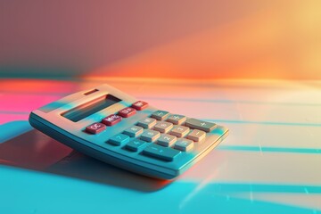 Wall Mural - A bright orange calculator sits on a table