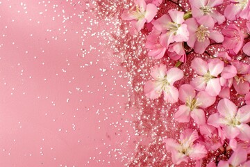 Poster - Graceful pink jasmine blossoms seen from above on a glittering background, symbolizing purity and sophistication