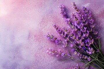 Poster - The mesmerizing beauty of pink Lavender flowers in a top view enhanced by a dazzling glitter background