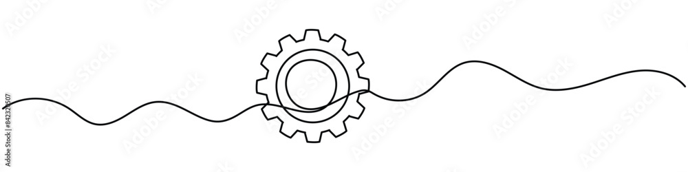 gears cogwheel continuous one line drawing. One line drawing white ...
