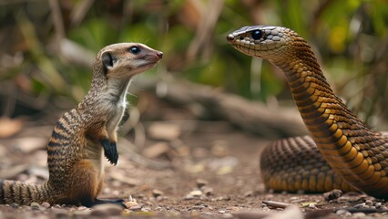 Mongooses confront to the snake