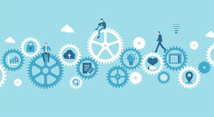 Business concept vector illustration. Gear wheel (technology) and people’s life.