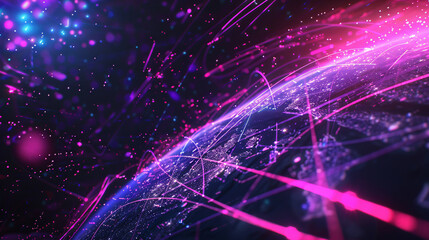 Poster - Pink Lines Connecting Earth for Technology Background