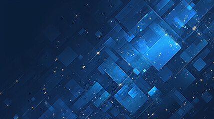 Poster - Blue Geometric Shapes with Glittering Lights for Technology Background