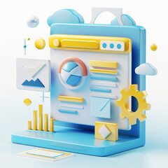 Poster - 3D Website Design with Icons for Digital Marketing and Technology