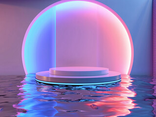Poster - Neon Pink and Blue Circle with White Platform for Product Display