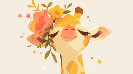 A cute and adorable giraffe serves as the embodiment of this illustration