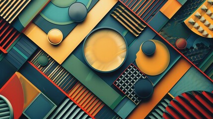 Poster - Abstract geometric background with 3d shapes and patterns. Colorful and vibrant, perfect for a modern and stylish look.
