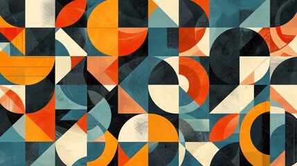 Poster - Retro geometric pattern with simple shapes. Mid-century modern style. Abstract geometric background. Vector illustration.