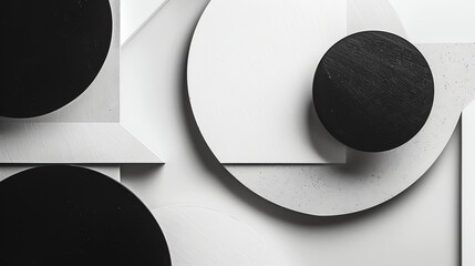 Poster - Abstract 3D rendering of black and white geometric shapes. The image has a minimalist design and a clean look.