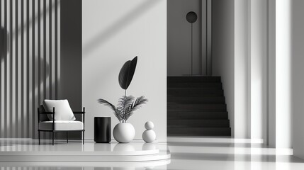 Poster - the image is a 3d rendering of a modern living room. the room is decorated in a minimalist style wit