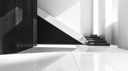 Poster - 3d rendering of a modern, minimalist interior space. the space is defined by a large, dark wall and 