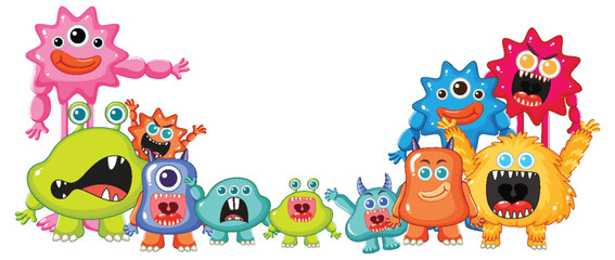 Canvas Print - A group of cheerful, colorful cartoon monsters