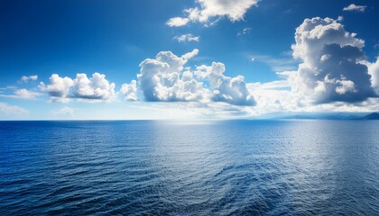 Wall Mural - Blue sky over calm sea. Blue sea and sunny sky on horizon over calm water