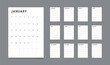 © Olesia Maf - Set of 12 Pages Monthly Calendar Planner Templates on 2025 year. Vector vertical grid for wall or desktop calendar with the week starting on Monday for printing. Pages layouts sizes A4 -21x29.7 cm.