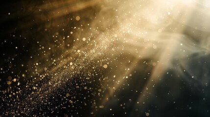 Poster - A close-up slow-motion shot of dust particles dancing in a sunbeam, illuminated against a dark background.