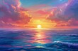 © supansa - whimsical illustration of a vibrant sunset over the ocean. Cartoonish style, smooth lines, pastel colors. Friendly and inviting