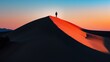 © klss777 - Silhouette of a person walking along an endless desert dune during twilight evokes solitude and adventure.