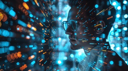 Poster - A data scientist analyzing vast amounts of information using AI algorithms, uncovering hidden patterns and insights that drive business growth.