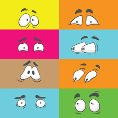 Wall Mural - set of cute kawaii expressions, Cartoon faces set ,black and white eyes, manga comic cartoon eyes isolated on white background	