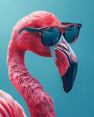 Wall Mural - flamingo in sunglasses on summer background