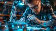 © nopommajun - Close-up shot of a person intently working on an electronic circuit board with tools around