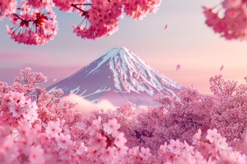 fuji mountain surrounded by cherry blossom