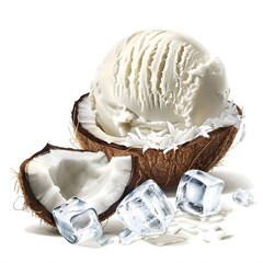 Photo summer dessert ice cream with coconut isolated on white background
