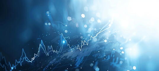 Abstract graph chart of stock market trade background with very light blue and gray colors, illustrating growth in business financial investment or economic concepts