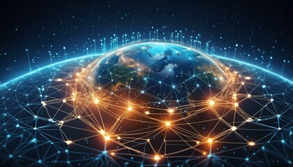 Wall Mural - Connecting the Global Tech Network Illuminating Interconnections Across the Cyber Planet. Concept Global Tech Network, Interconnections, Cyber Planet, Technology, Collaboration
