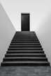 © grey - Plain door at the top of a simple, minimalist staircase. The steps are clean lines, and the background is a solid color, emphasizing the ascent to the door