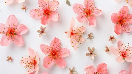 Wall Mural - pastel pink and gold flowers on white background