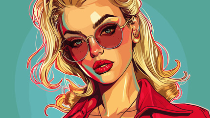 Beautiful blonde woman vector illustration in retro style pin up pop art