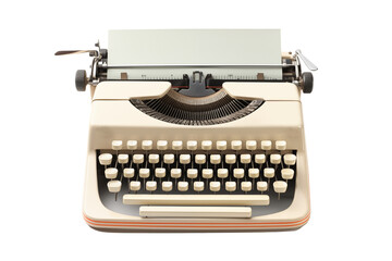 Vintage typewriter on a transparent background with a blank sheet of paper inserted.