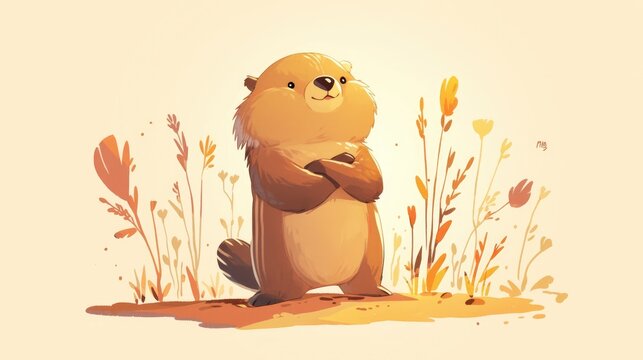 Adorable cartoon of a groundhog