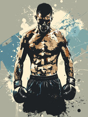 Poster - Handsome Strong Sportsman - Vector Illustration in Grunge Abstract Style