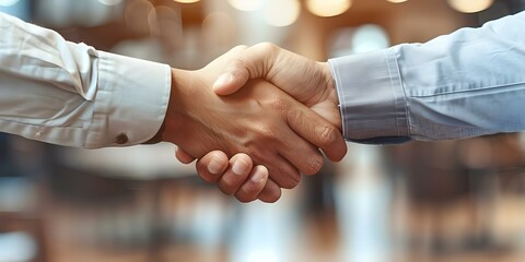 Wall Mural - Two businessmen shaking hands in a successful partnership for business growth. Concept Business Partnerships, Successful Deals, Professional Collaboration, Growth Strategies