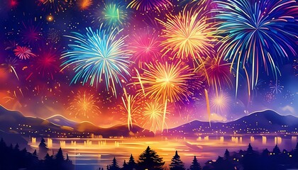 Firework silvester New Year's Eve Party festival celebration holiday background banner greeting card - Closeup of colorful fireworks pyrotechnics in the night