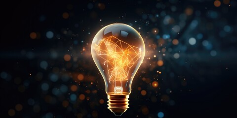 a single glowing light bulb on a dark background, perfect for use in illustrations and designs where