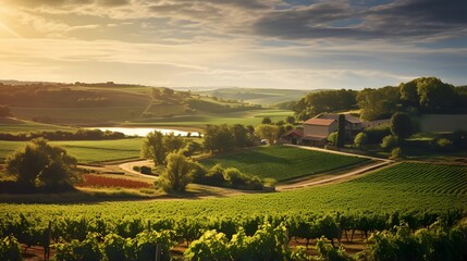 Wall Mural - Panoramic view over the English countryside with vineyards and farmland